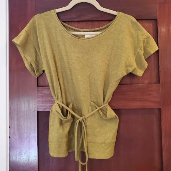 Small Olive Bohemian Folk Hacienda Top in Jersey Hemp Cotton Blend - Picture 1 of 6